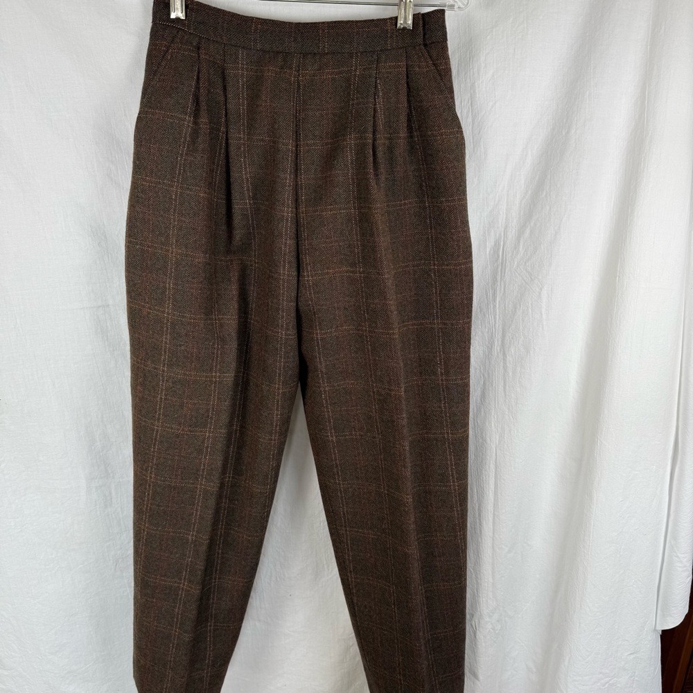 Classic Brown Plaid Women’s Tweed Wool Pants